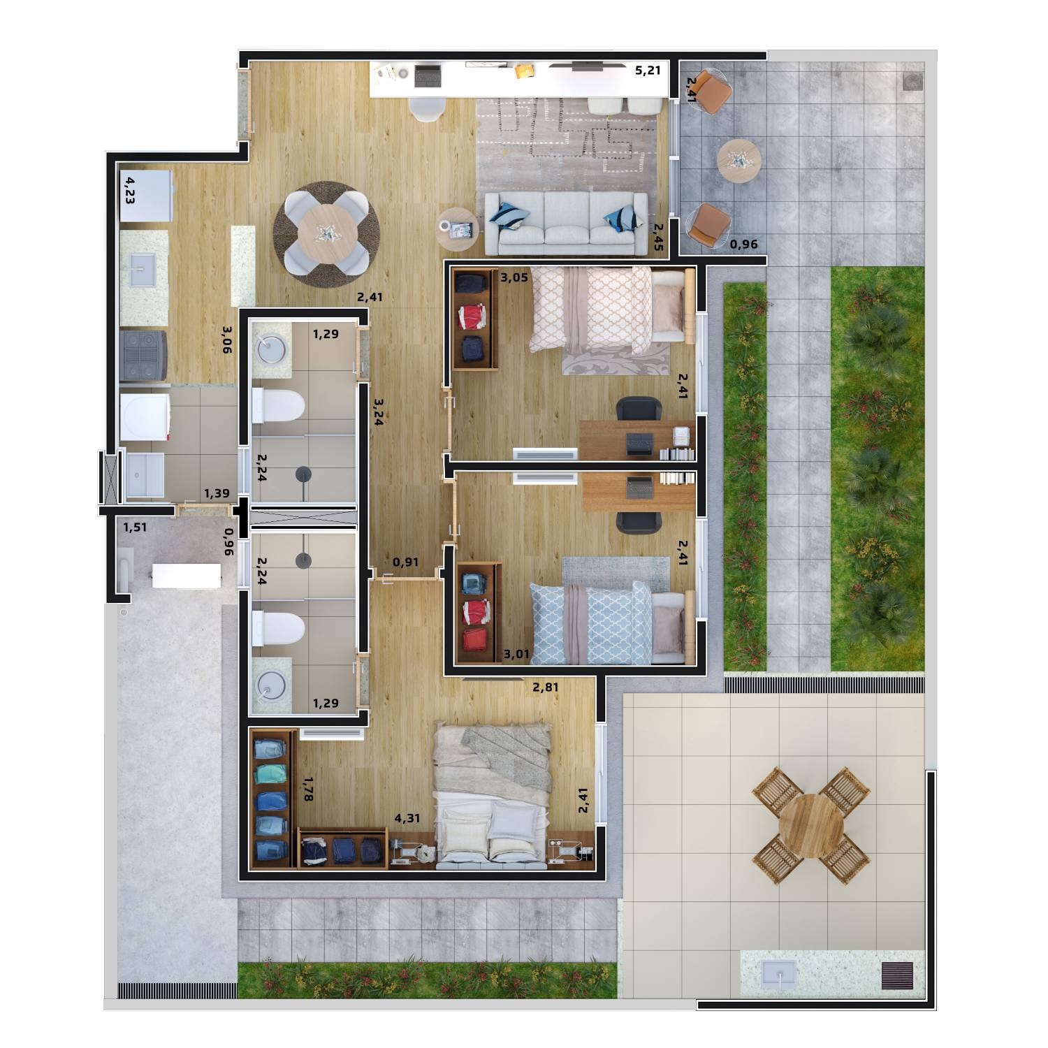3 Dorms - Garden