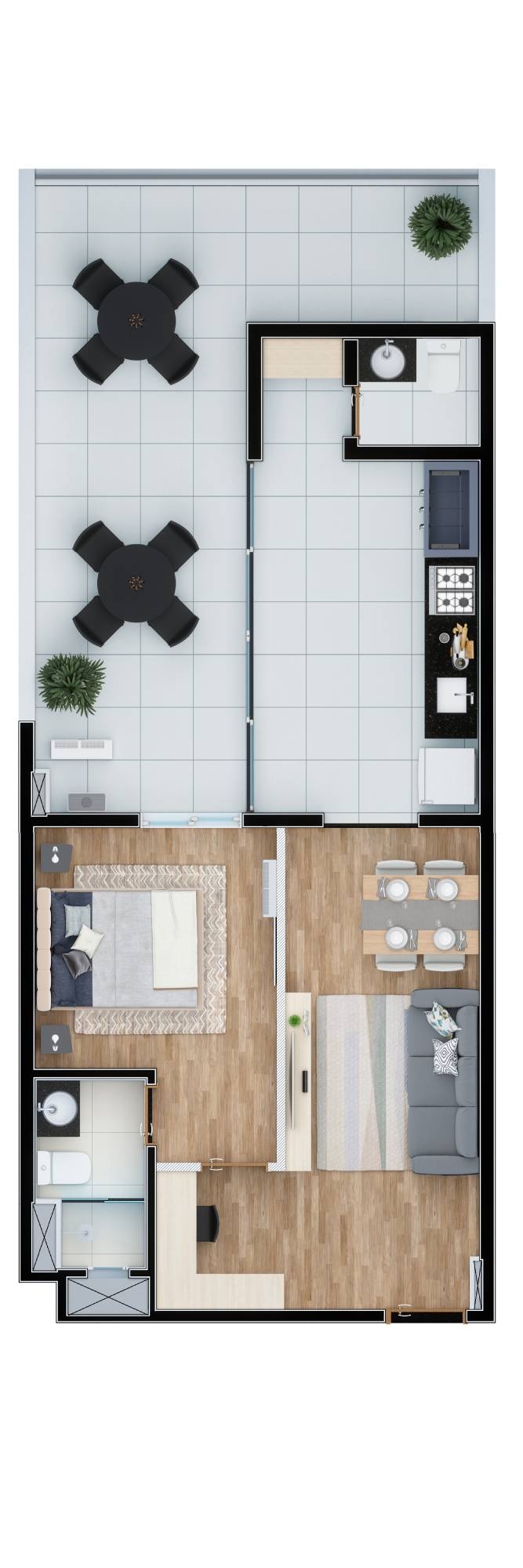 APARTAMENTO GRILL 1 DORM - LADO PAR - Sem metragem com lavabo fechado