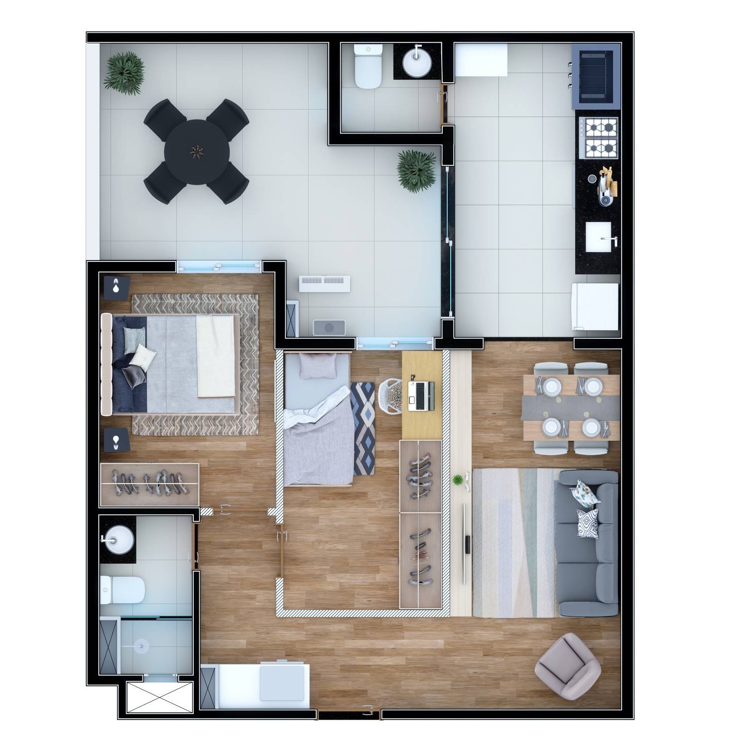 APARTAMENTO GRILL 2 DORM - LADO PAR - Sem metragem com lavabo fechado