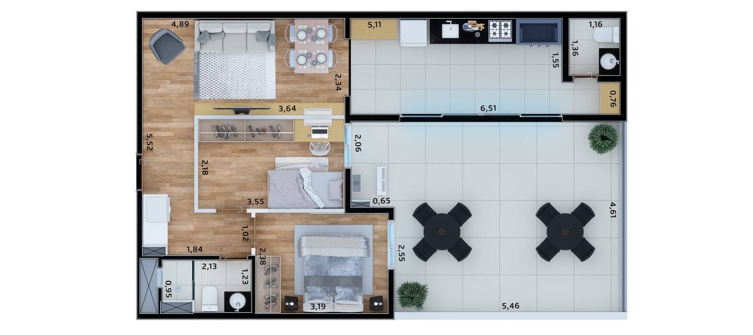 APARTAMENTO GRILL 2 DORM - LADO IMPAR